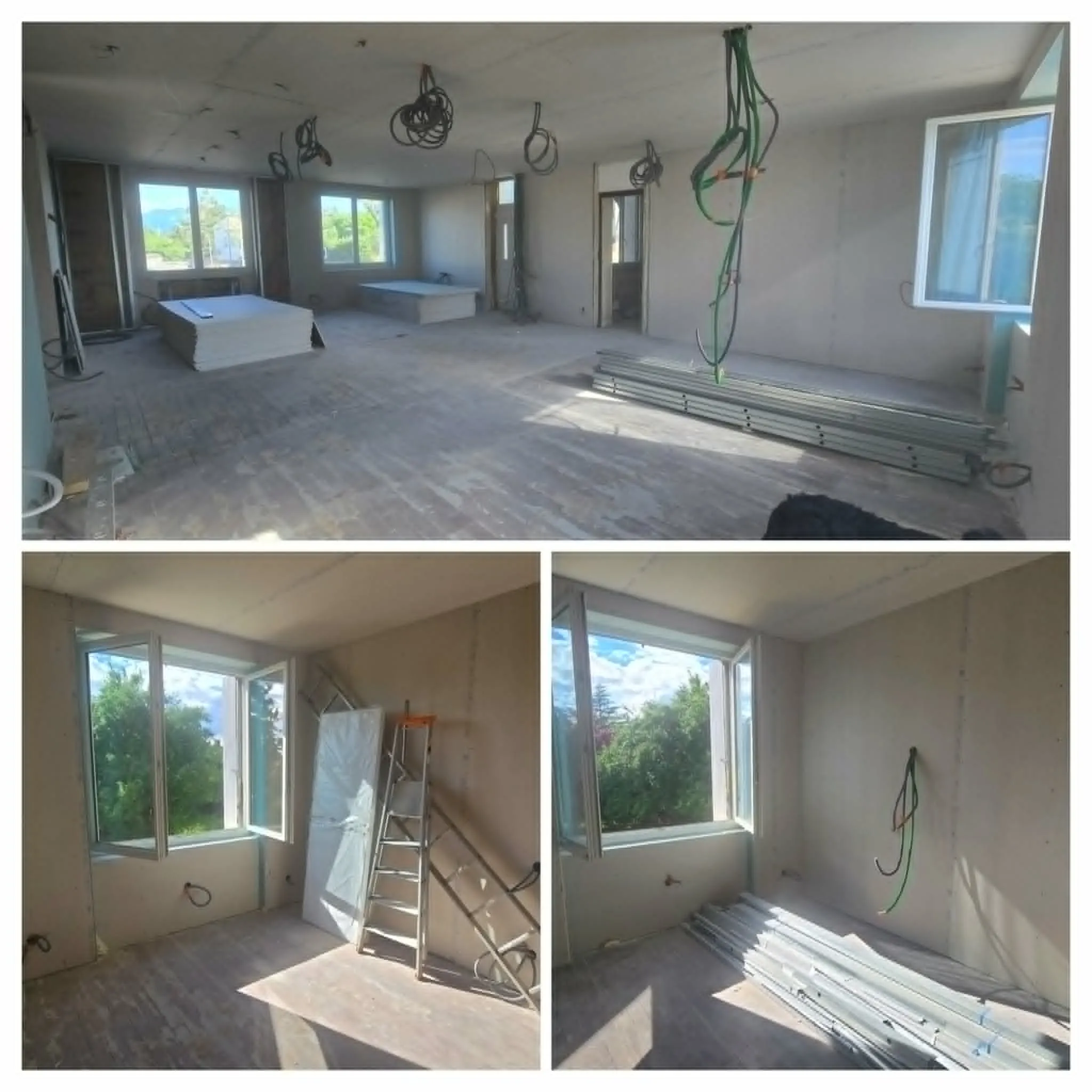 Grand espace avec placo plafond en cours